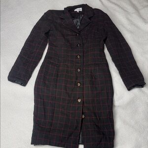 Althuser Black and Red Plaid Wool Button-Up Coat - Size 4